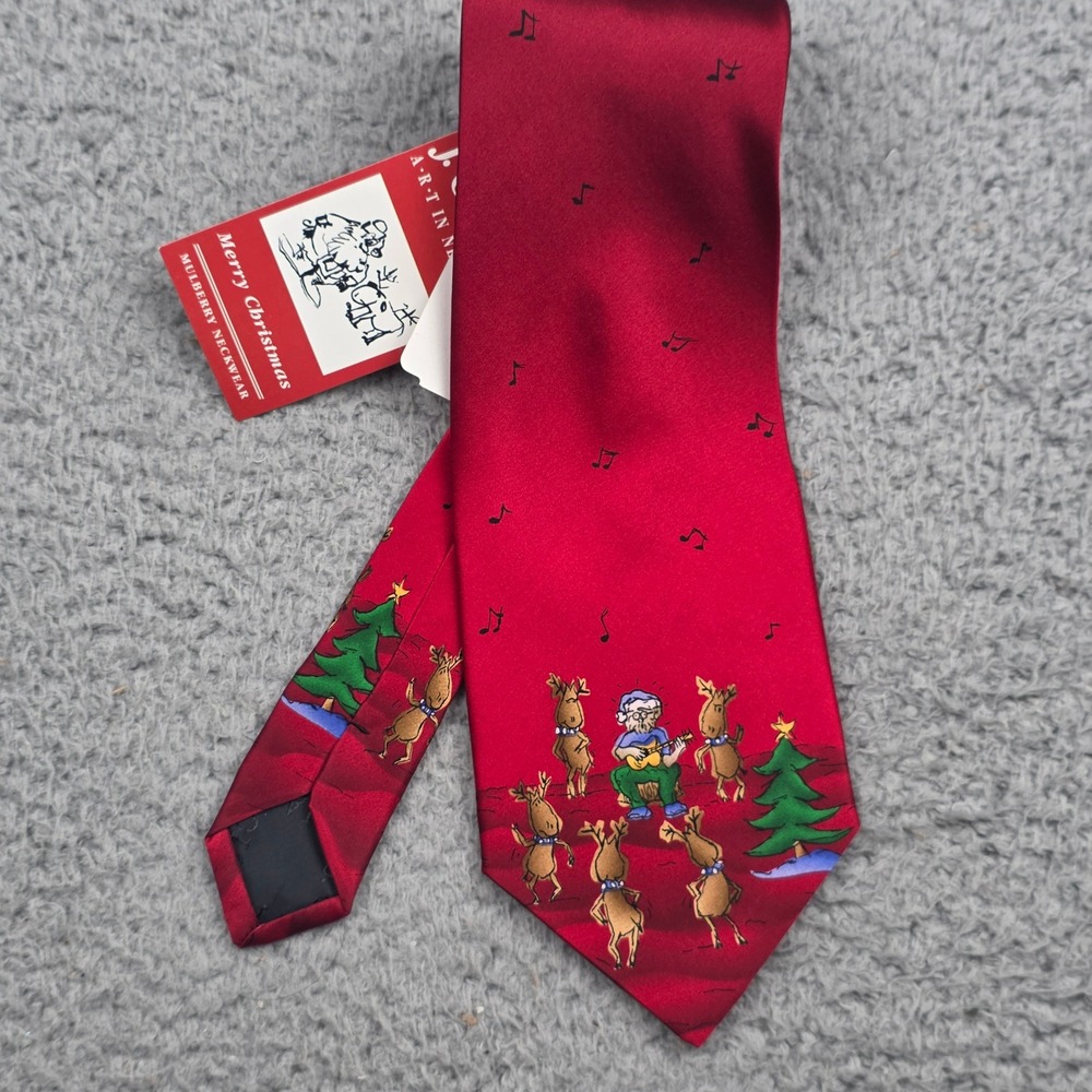J. Garcia Christmas Silk Tie Mens OS Red Reindeer Guitarist Collection 32 NWT